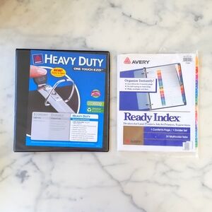 NWT. Avery 1" 3 Ring View Front/Back Heavy Duty Binder & Ready Index Dividers.